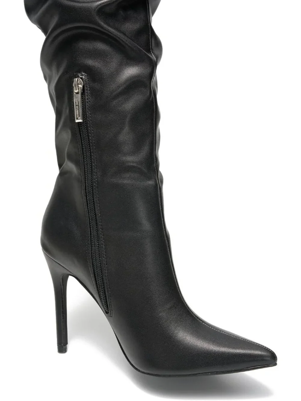 Women's Black Pointed Toe Thigh High Stiletto Heels Slouchy Over-the-Knee Boots